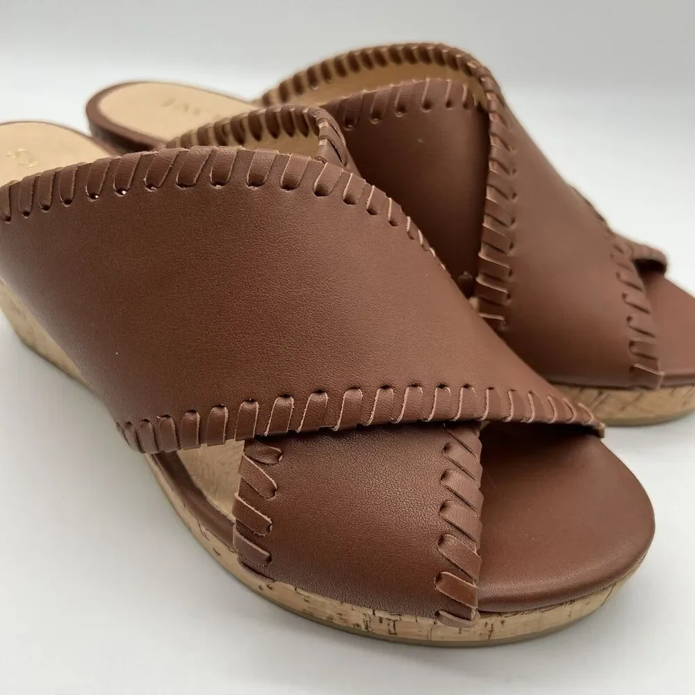 JACK ROGERS Sloane Criss Cross Mocha Leather Cork Wedge Sandals Women’s 6.5